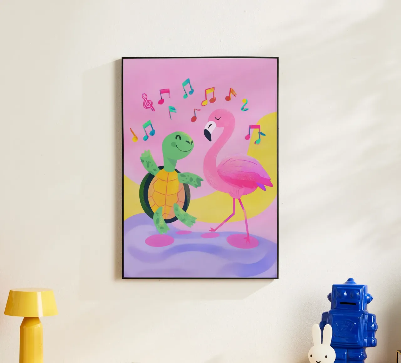 Dancing Turtle & Flamingo alluminio dibond da Kiara