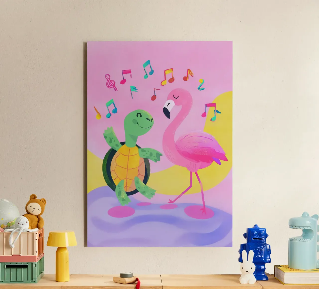 Dancing Turtle & Flamingo alluminio dibond da Kiara