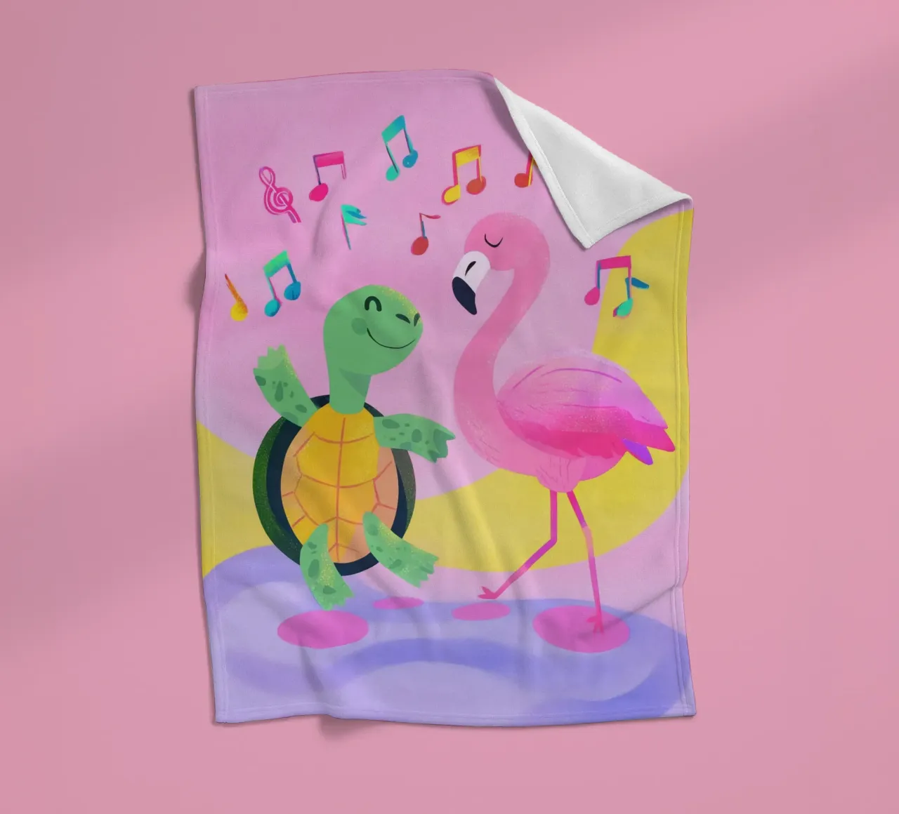 Dancing Turtle & Flamingo coperta in pile da Kiara