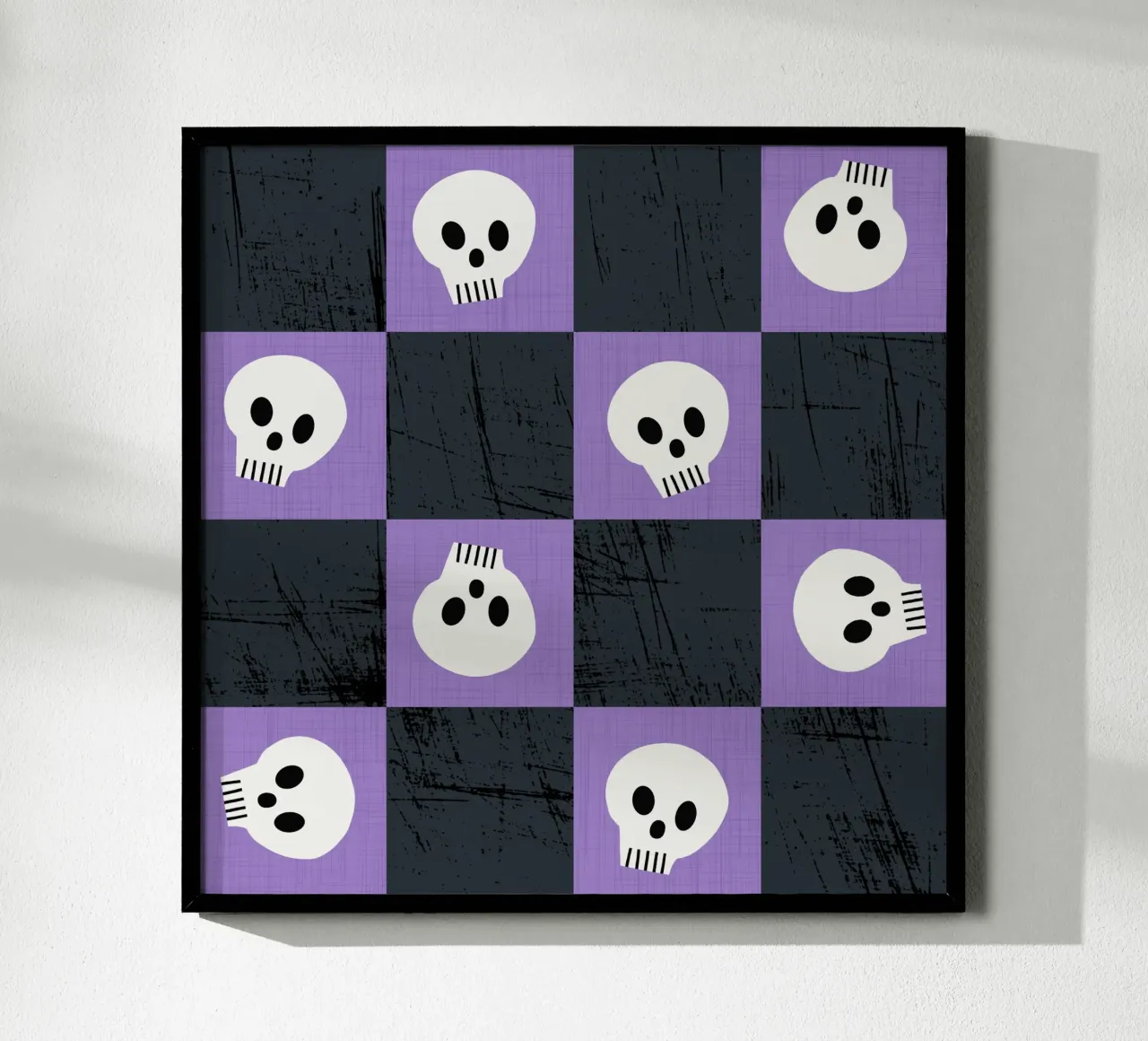 Teschio viola a scacchiera - Modello gotico punk di Halloween poster con telaio in plastica da susanacosta