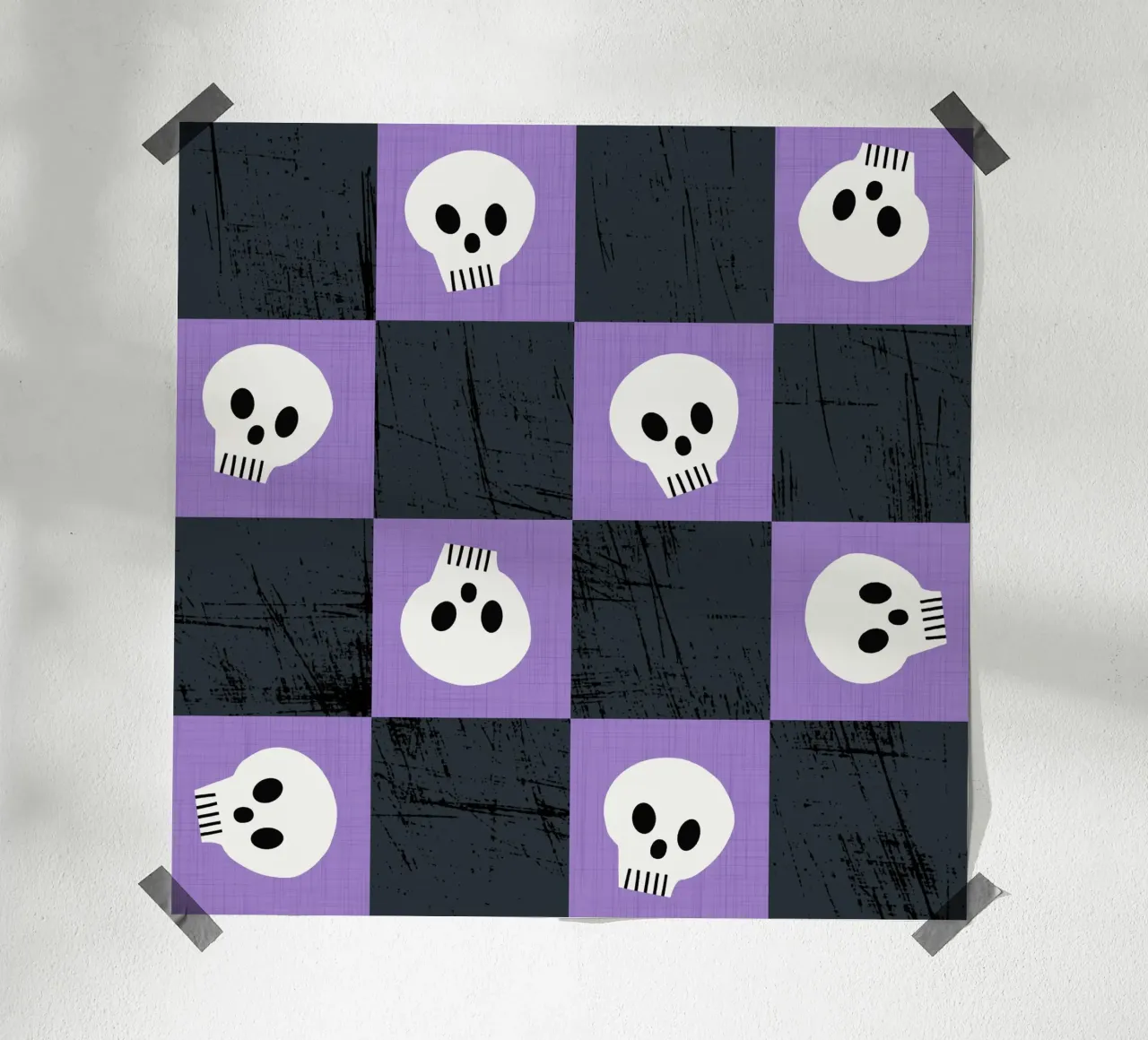 Teschio viola a scacchiera - Modello gotico punk di Halloween poster con telaio in plastica da susanacosta