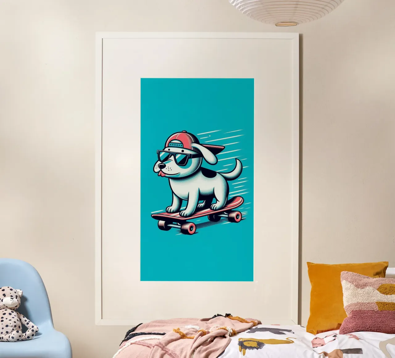 Il cane cavalca lo skateboard poster con telaio in plastica da BenCoStyle