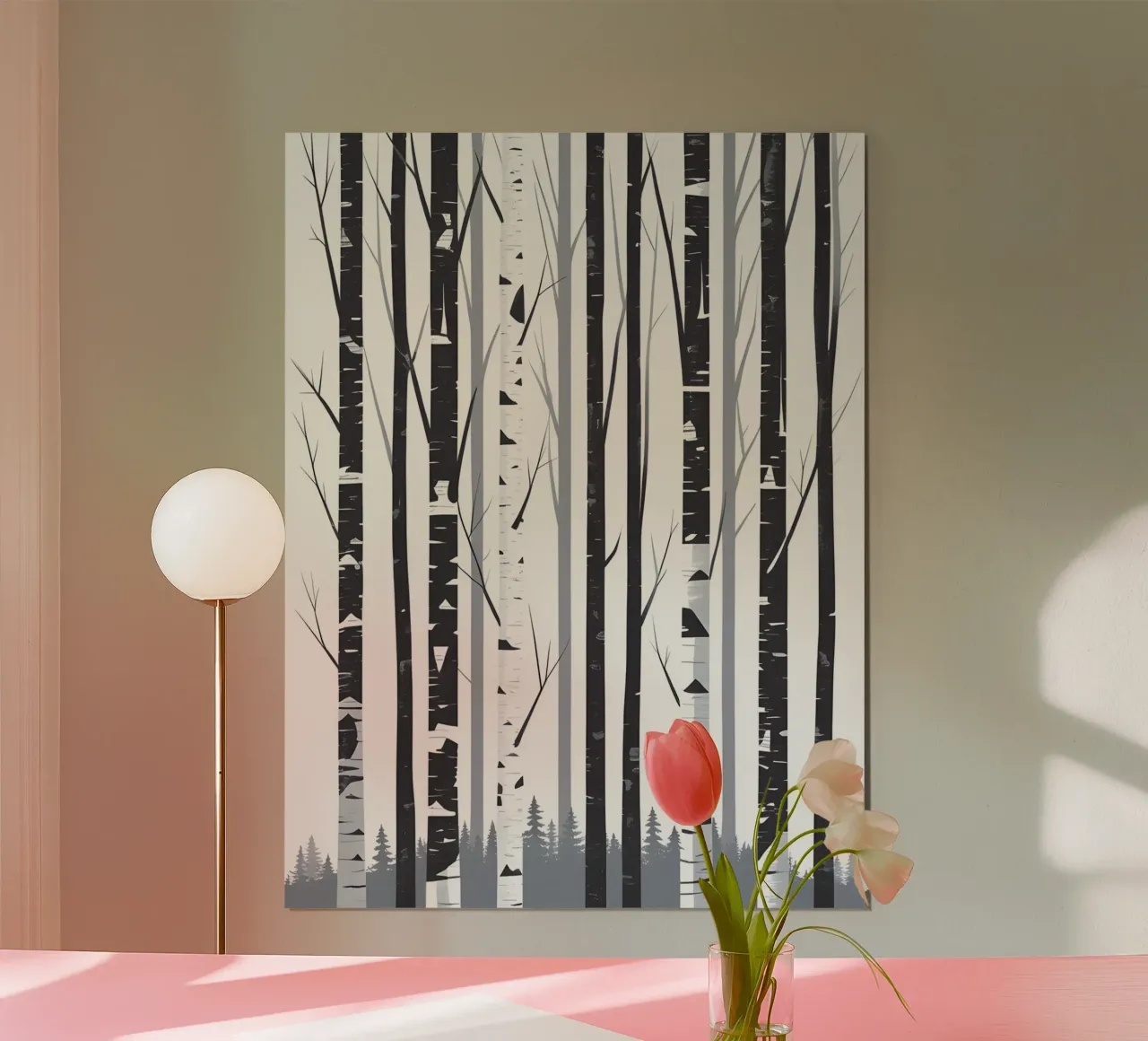 Tronchi di betulla poster con telaio in alluminio da The Green Room