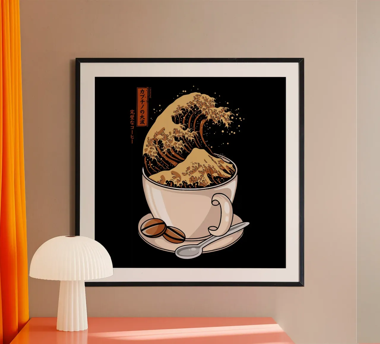 The Great Wave of Cappuccino poster with wooden frame by LM2KONE