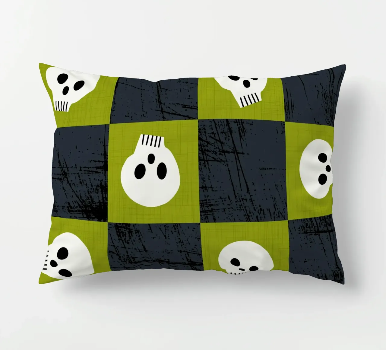 Teschio verde a scacchiera - Modello gotico punk di Halloween cuscino da susanacosta