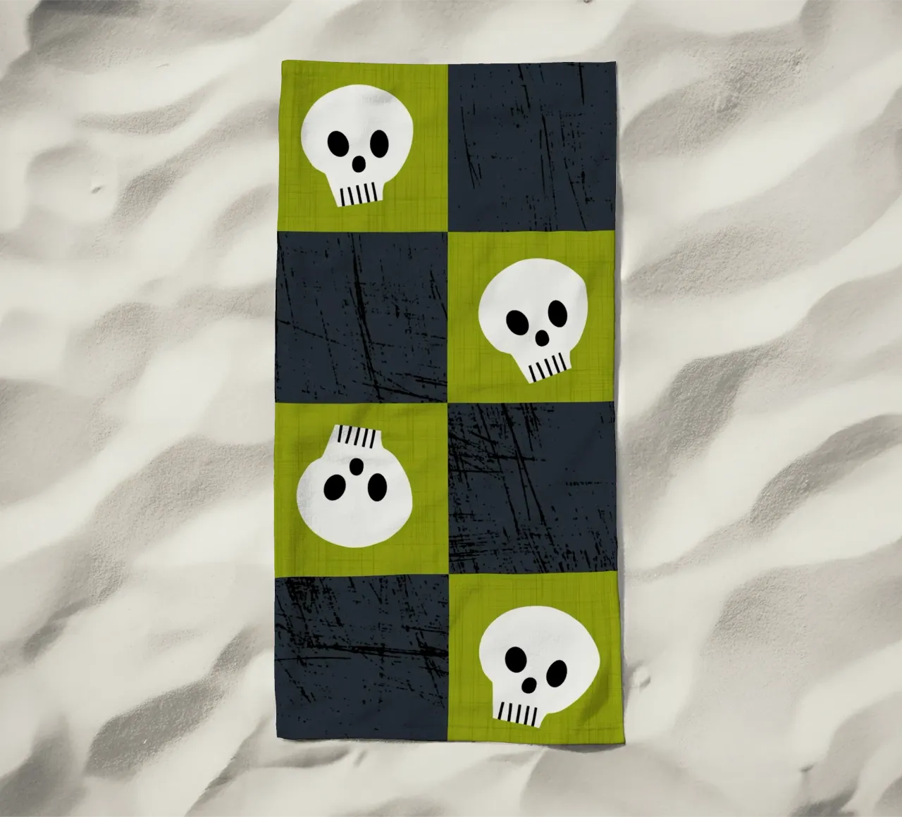 Teschio verde a scacchiera - Modello gotico punk di Halloween telo mare da susanacosta