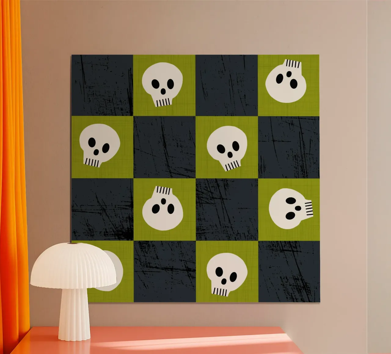 Teschio verde a scacchiera - Modello gotico punk di Halloween poster con telaio in plastica da susanacosta