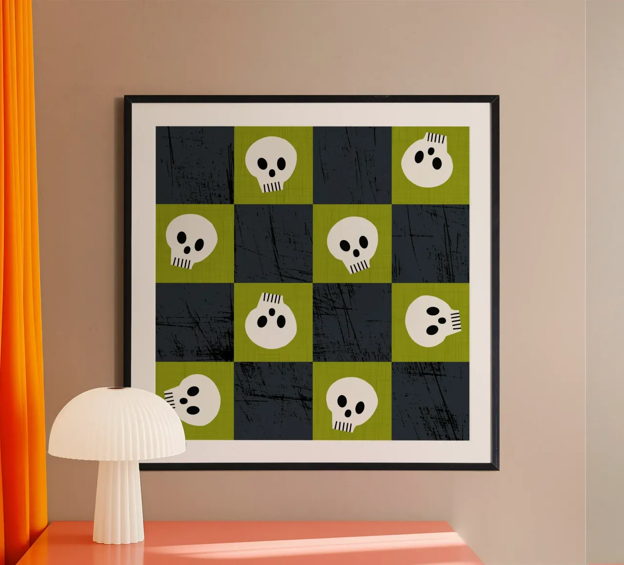 Teschio verde a scacchiera - Modello gotico punk di Halloween poster con telaio in plastica da susanacosta