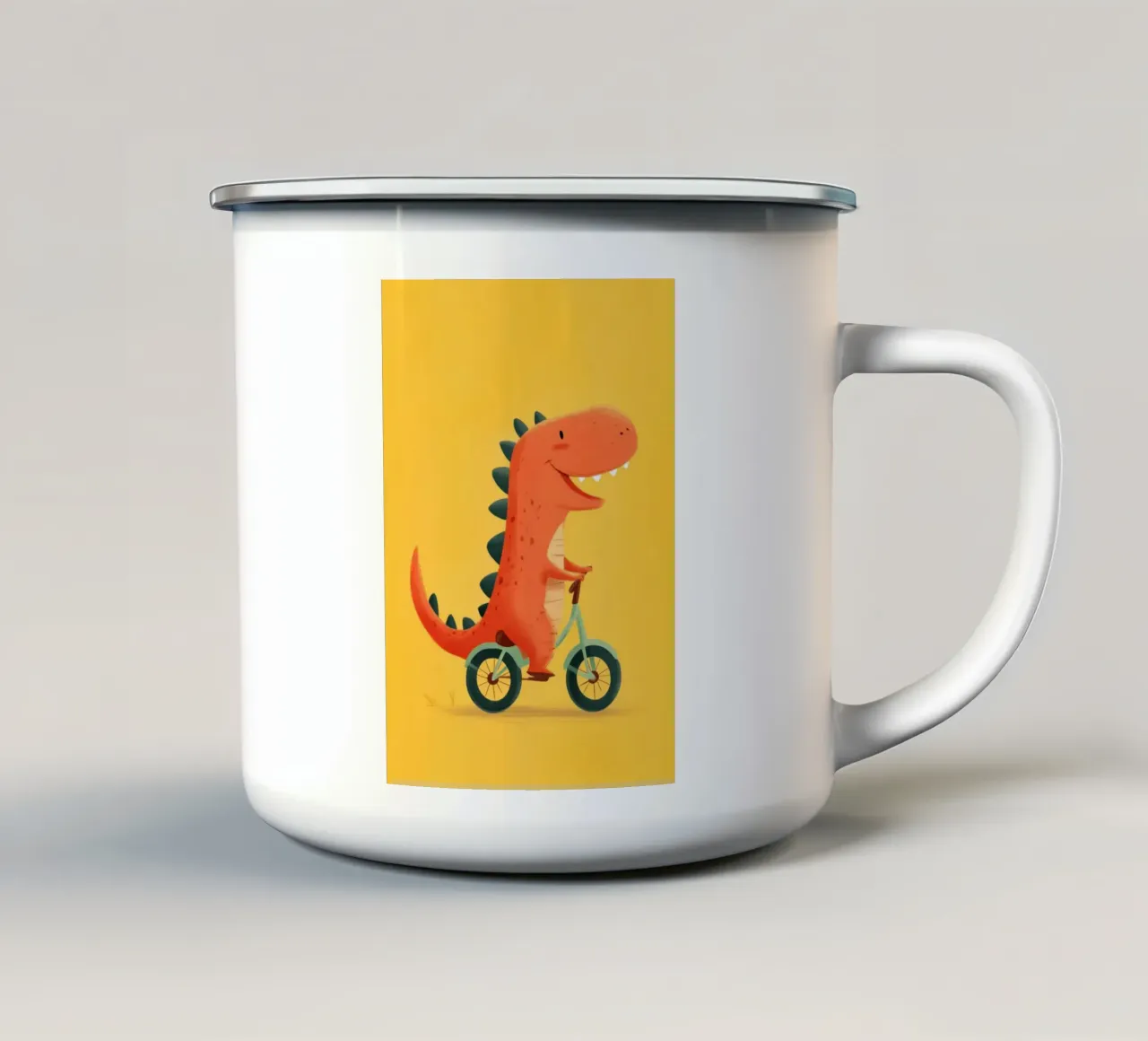 Dino on Wheels emaille mok van Kiara
