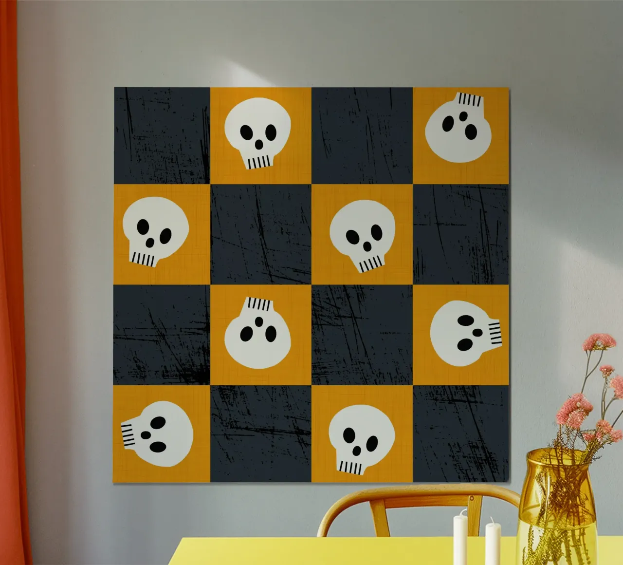 Teschio arancione a scacchiera - Modello gotico punk di Halloween poster con telaio in plastica da susanacosta