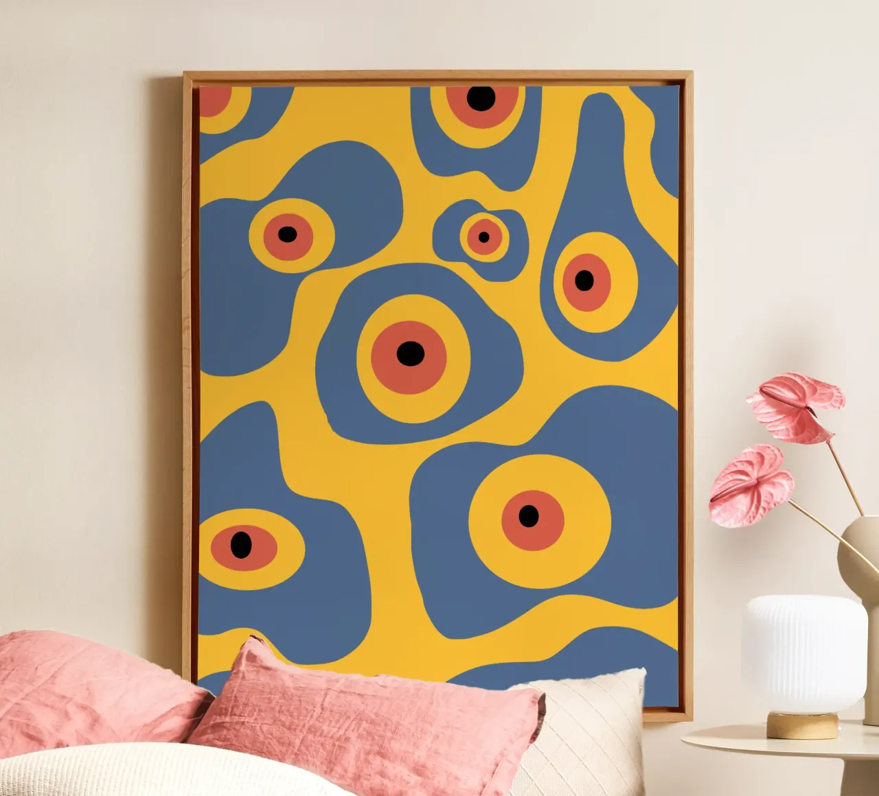 Evil eye pattern canvas with Floater frame by Little Dean
