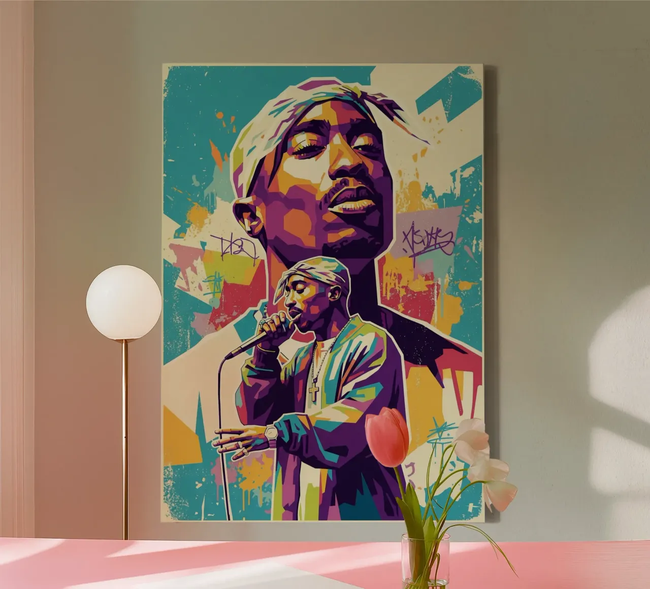 Tupac Shakur in liebevoller Erinnerung Leinwand mit Schattenfugenrahmen von Hantamrata