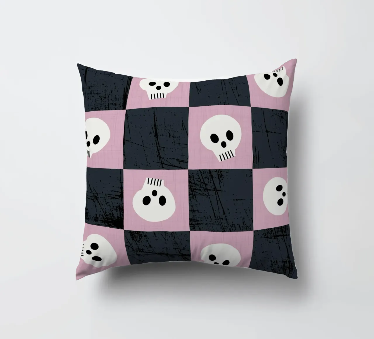 Teschio rosa a scacchiera - Modello gotico punk di Halloween cuscino da susanacosta