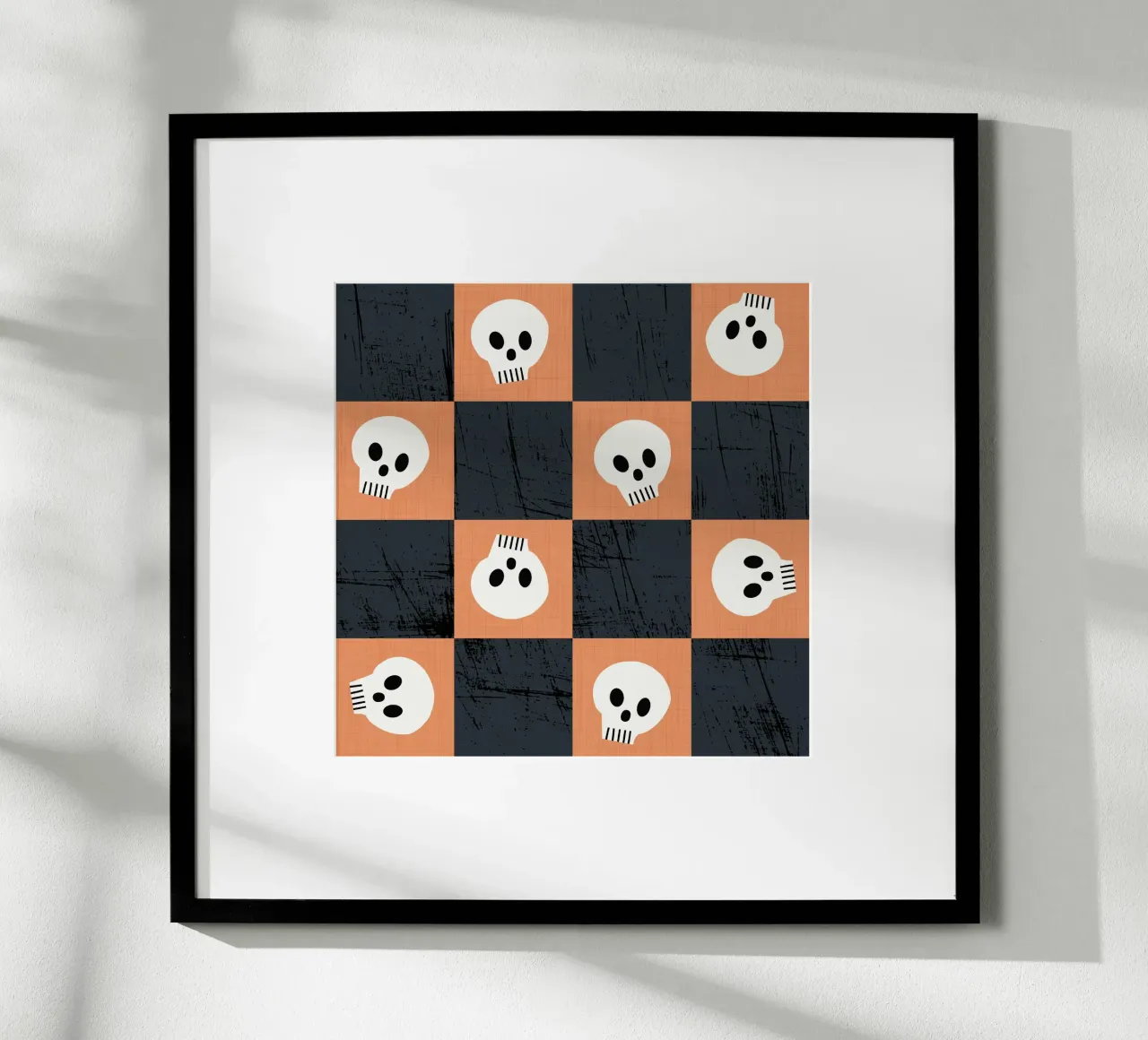 Peach Skull Checkerboard - Punk Halloween Gothic poster con telaio in plastica da susanacosta