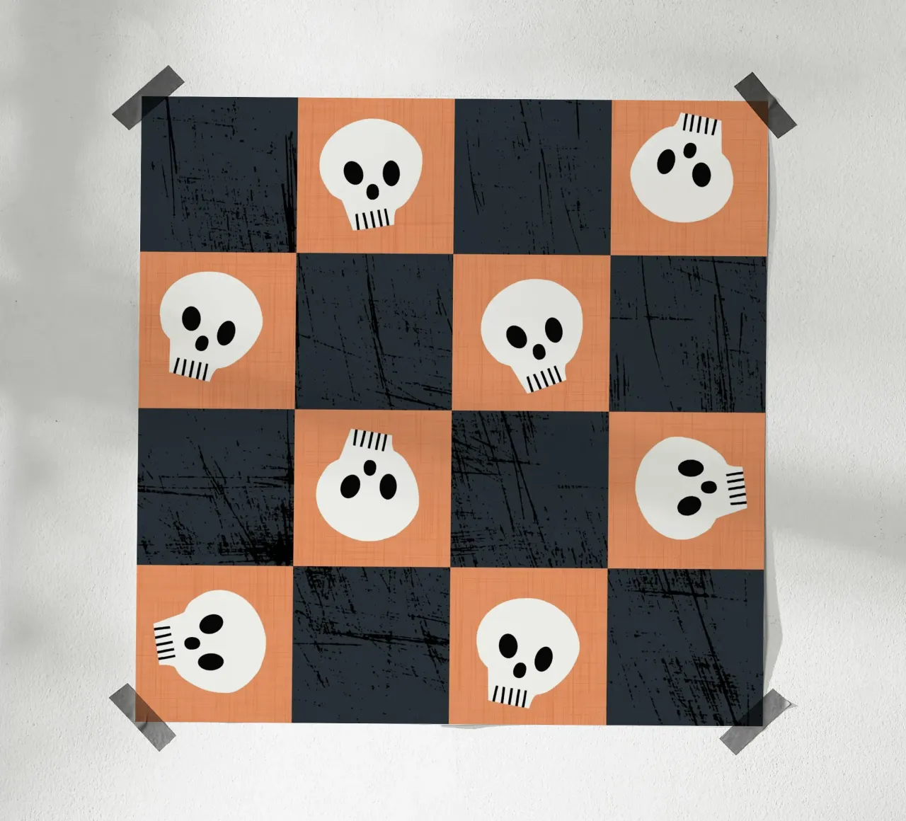 Peach Skull Checkerboard - Punk Halloween Gothic poster con telaio in plastica da susanacosta