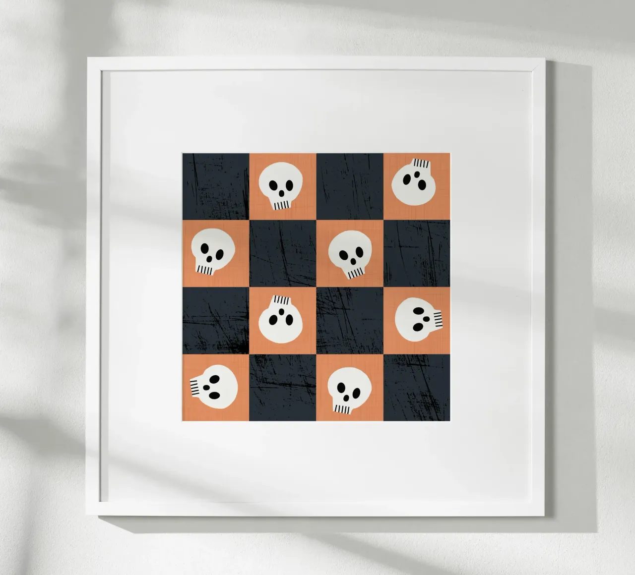 Peach Skull Checkerboard - Punk Halloween Gothic poster con telaio in plastica da susanacosta