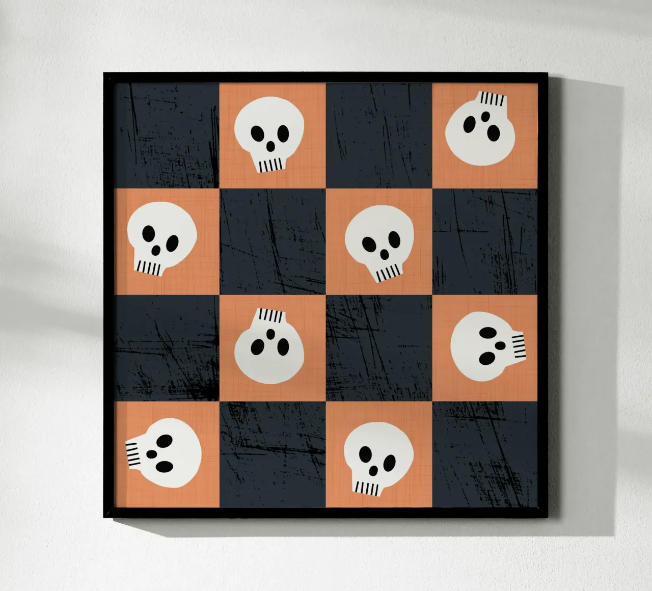 Peach Skull Checkerboard - Punk Halloween Gothic poster con telaio in plastica da susanacosta
