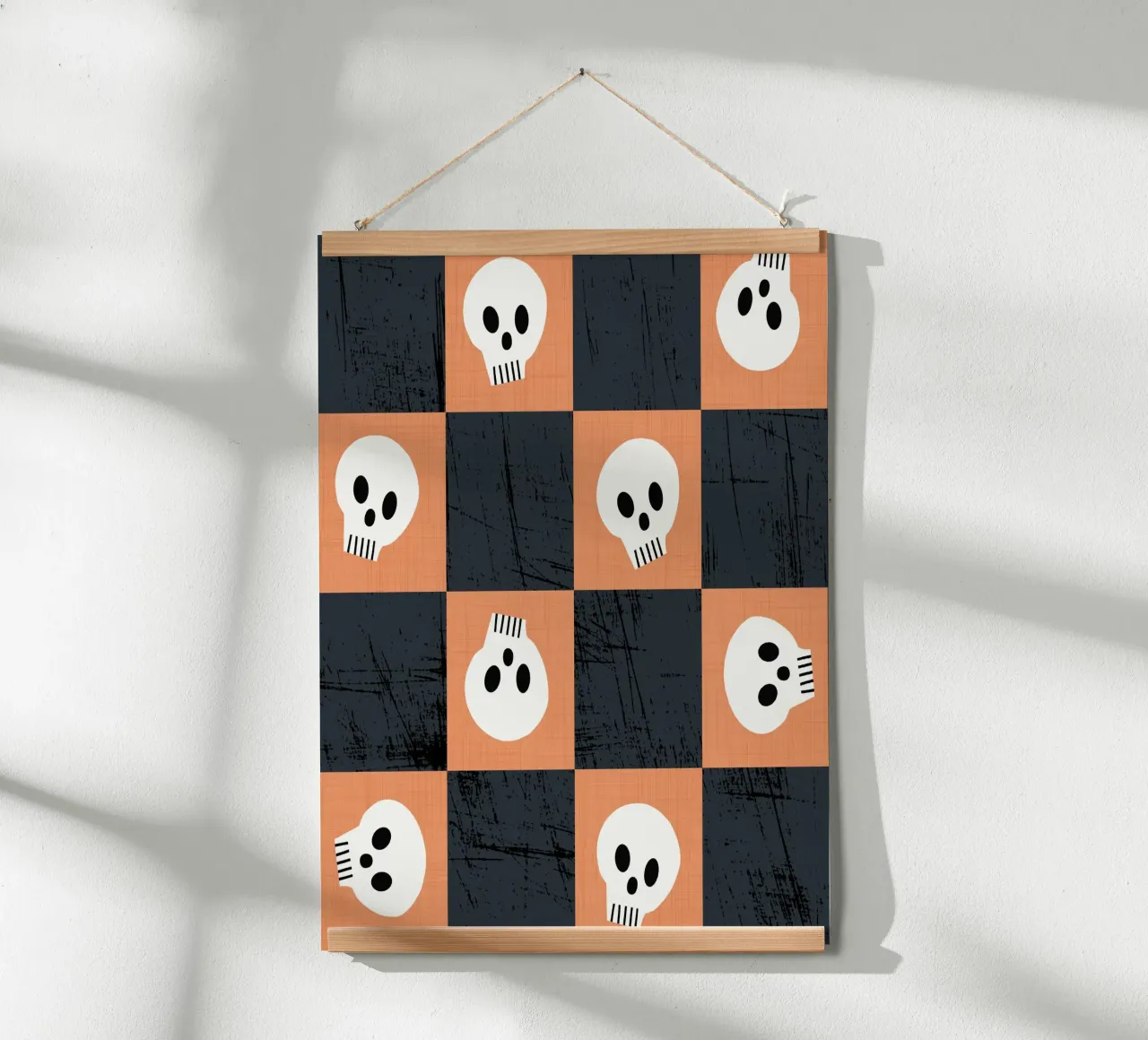 Peach Skull Checkerboard - Punk Halloween Gothic poster con telaio in plastica da susanacosta