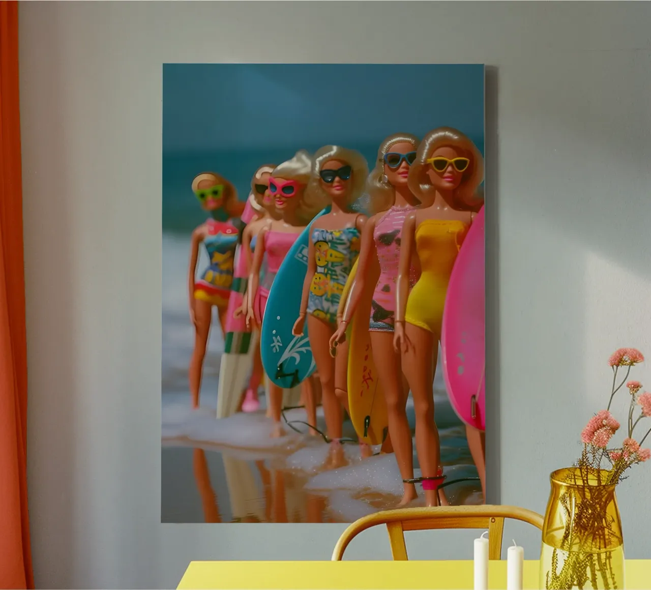 Barbie Surfer Dolls - Vintage Strand Vakantie Print canvas met Baklijst van dawnthesea