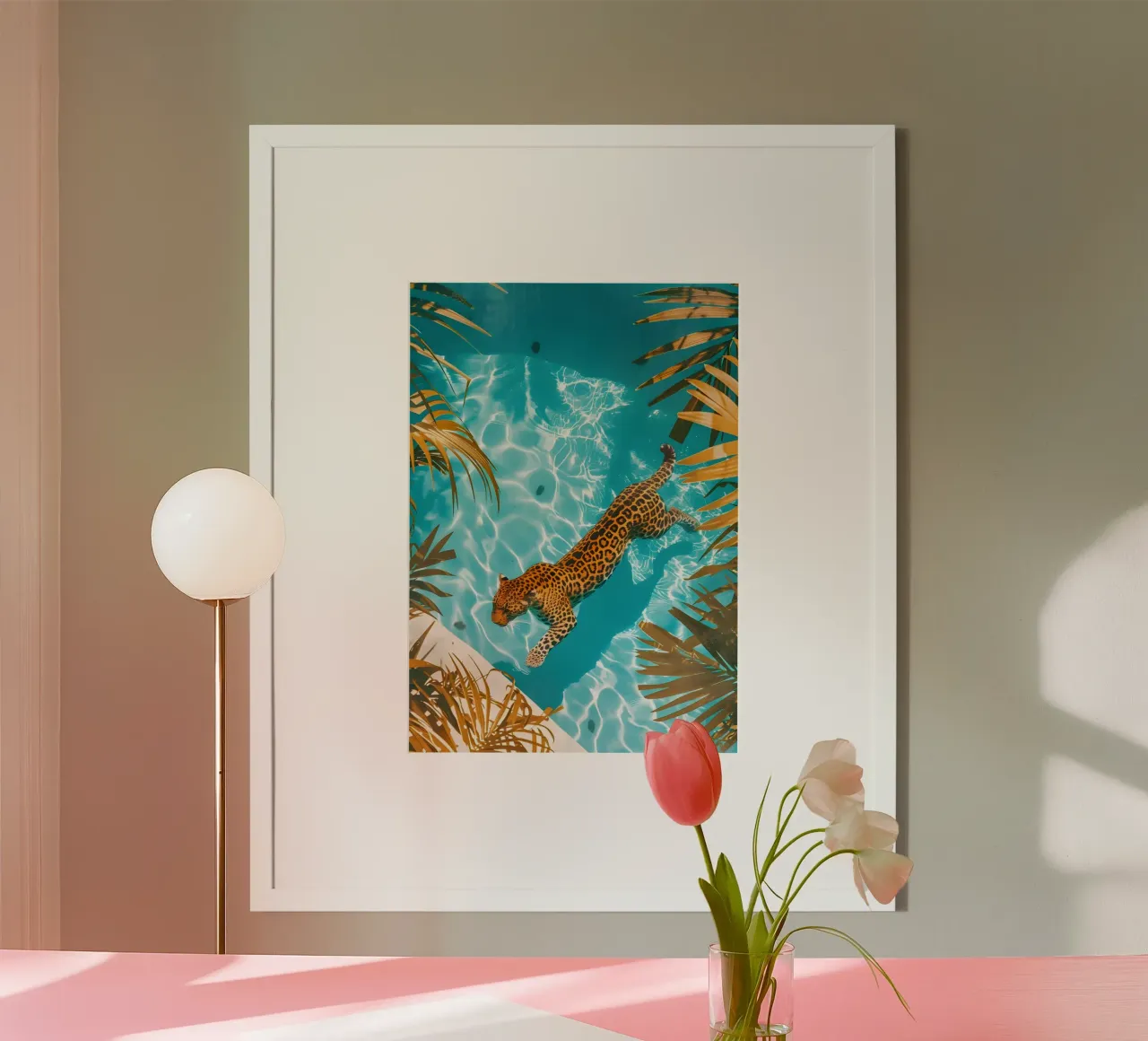 Jungle Leopard in Pool - Tropical Pop Art Print hahnemühle by dawnthesea