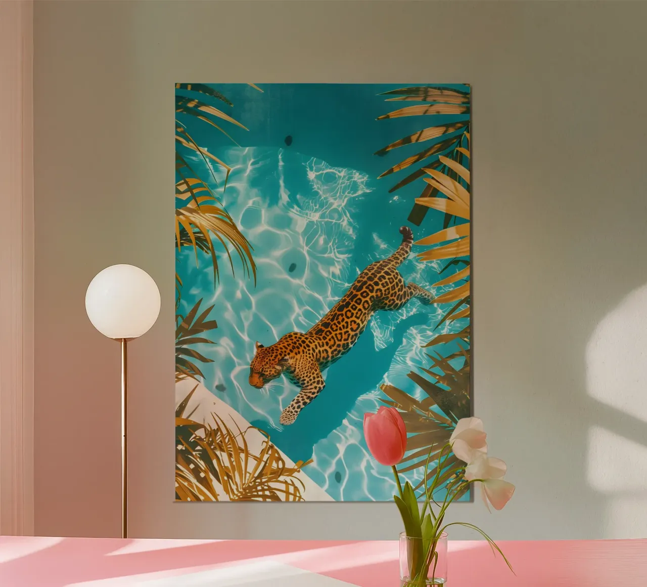Jungle Leopard in Pool - Tropical Pop Art Print hahnemühle by dawnthesea
