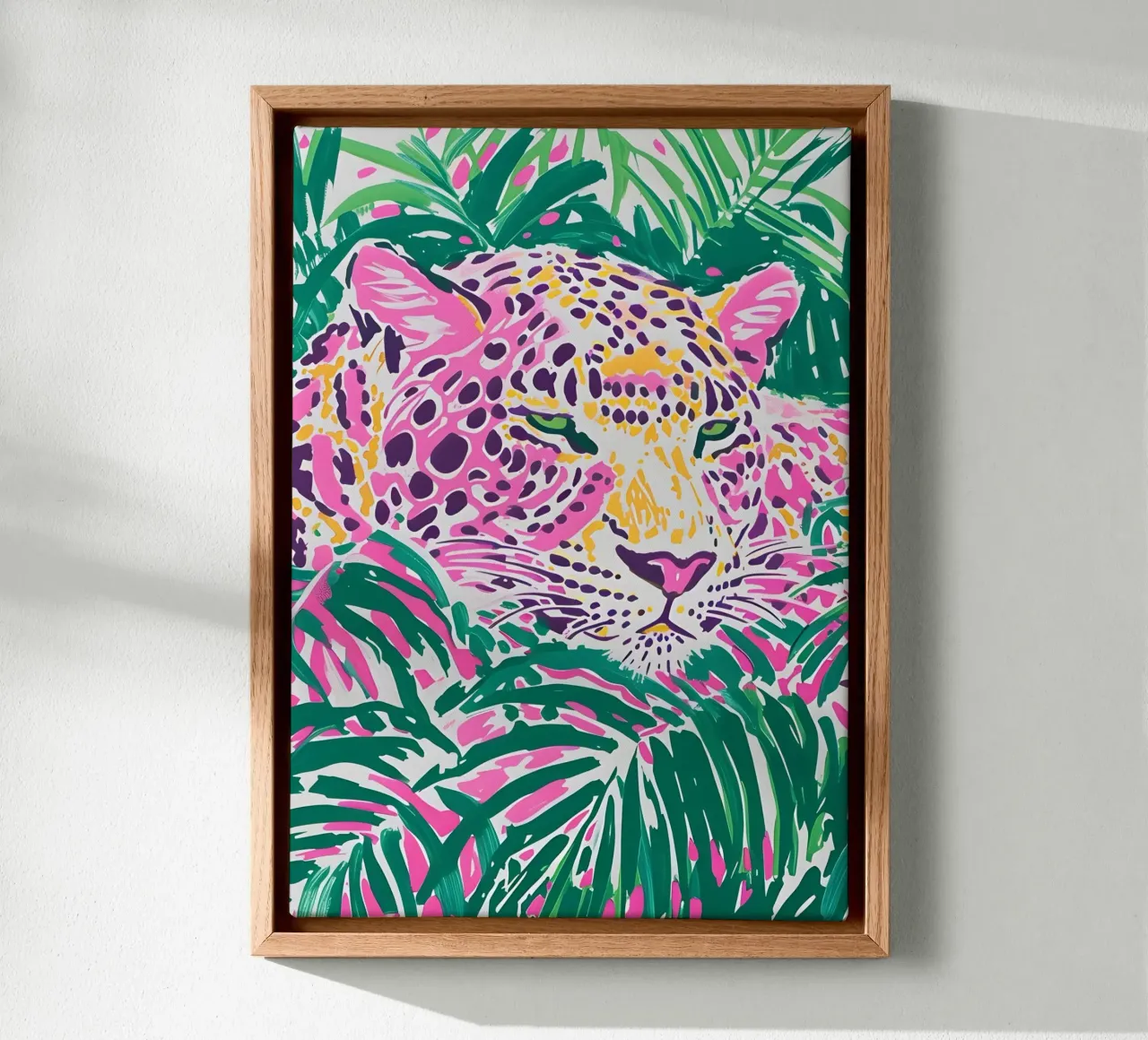 Pop Art Luipaard - Roze & Groene Jungle Print canvas met Baklijst van dawnthesea