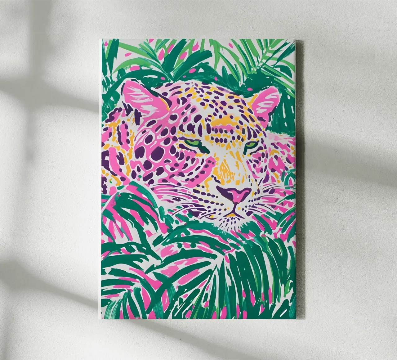 Pop Art Luipaard - Roze & Groene Jungle Print canvas met Baklijst van dawnthesea