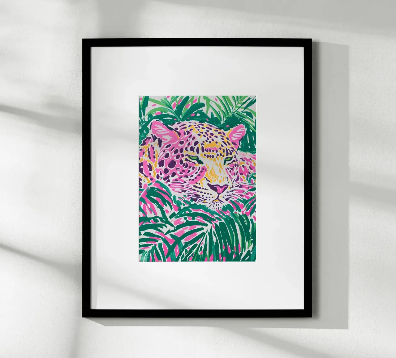 Pop Art Leopard - Stampa giungla rosa e verde poster con telaio in legno da dawnthesea