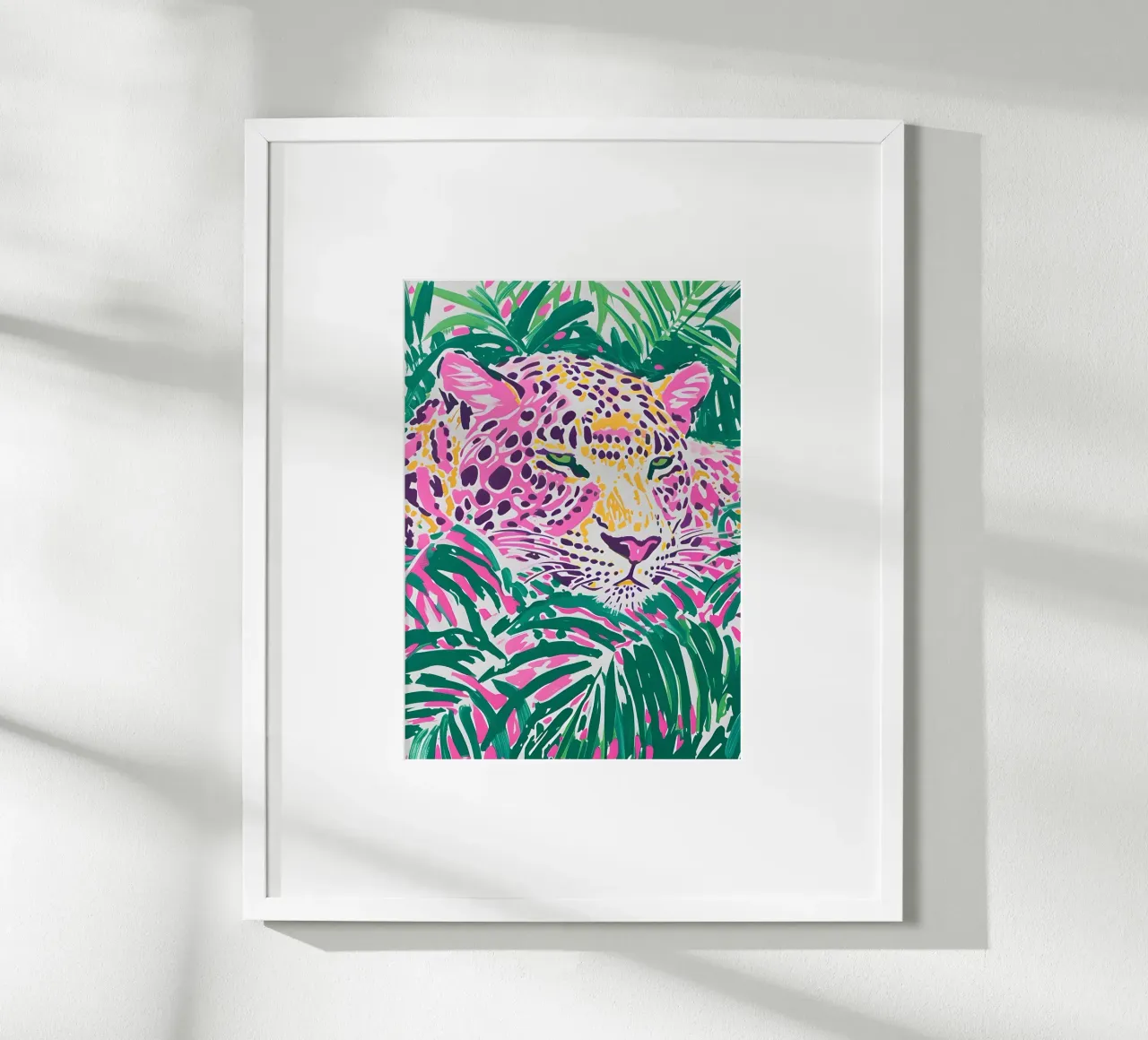 Pop Art Leopard - Stampa giungla rosa e verde poster con telaio in legno da dawnthesea