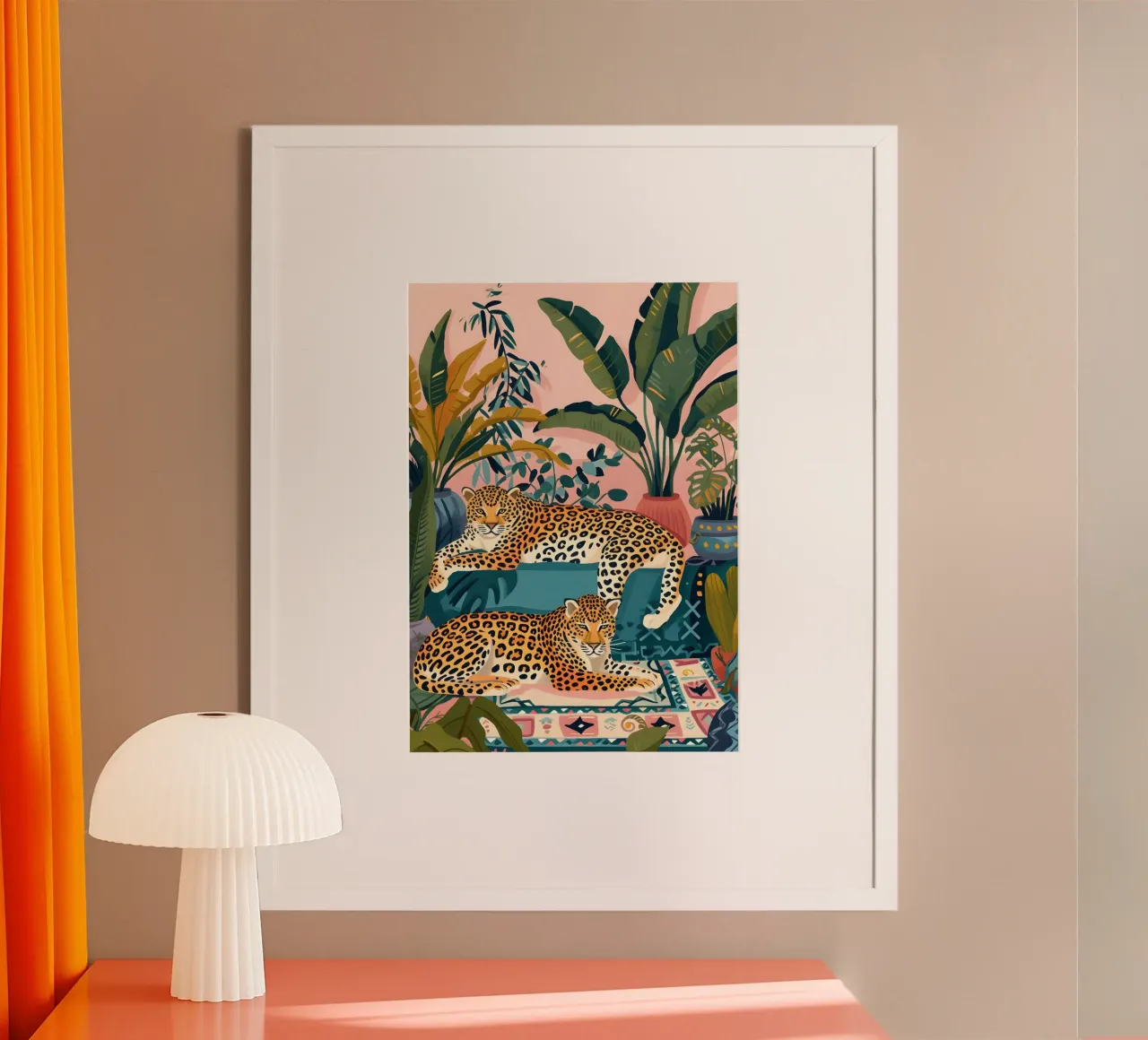 Leopards in Potted Jungle - Bohemian Art Print poster by dawnthesea