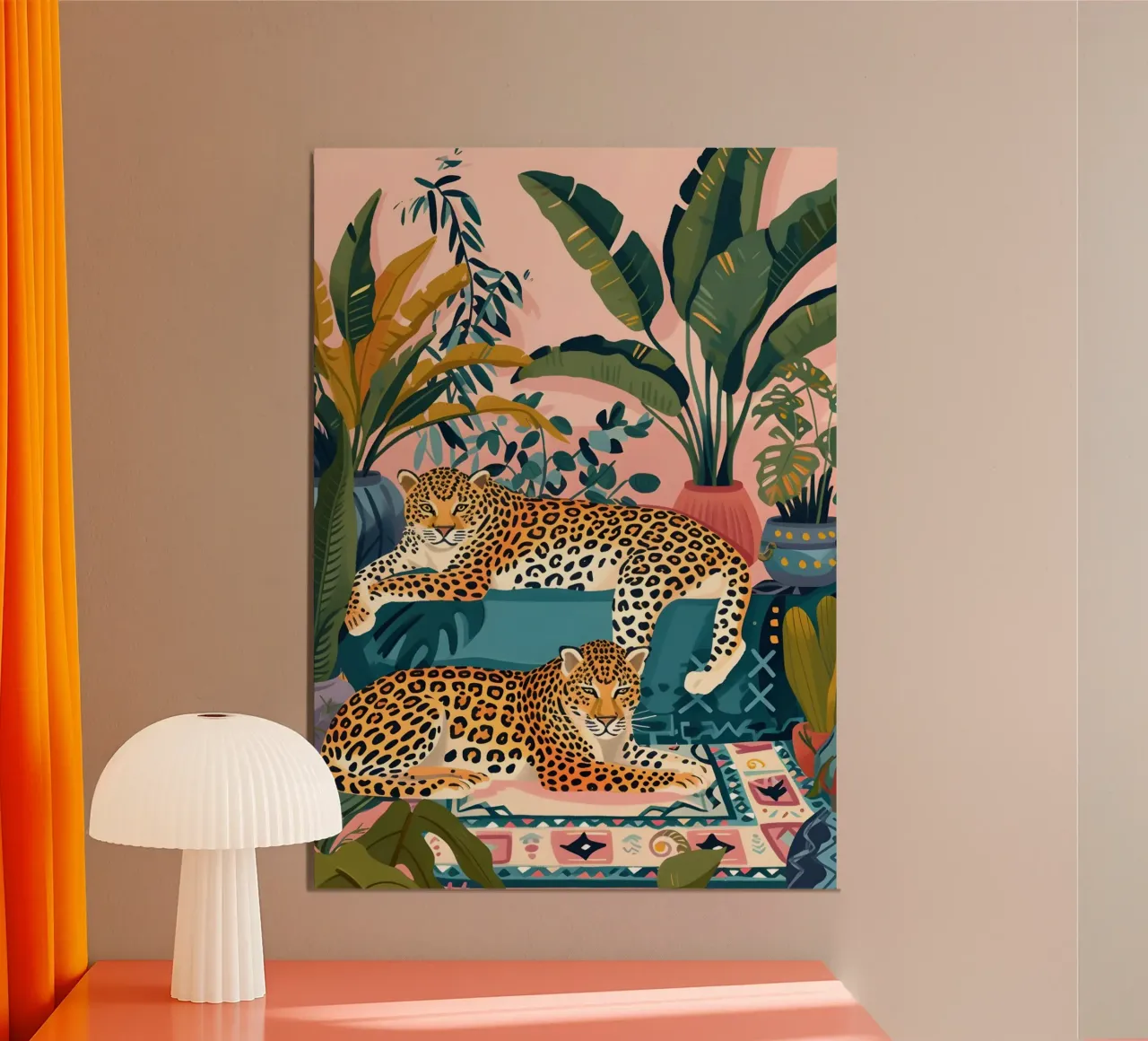 Leopards in Potted Jungle - Bohemian Art Print poster by dawnthesea