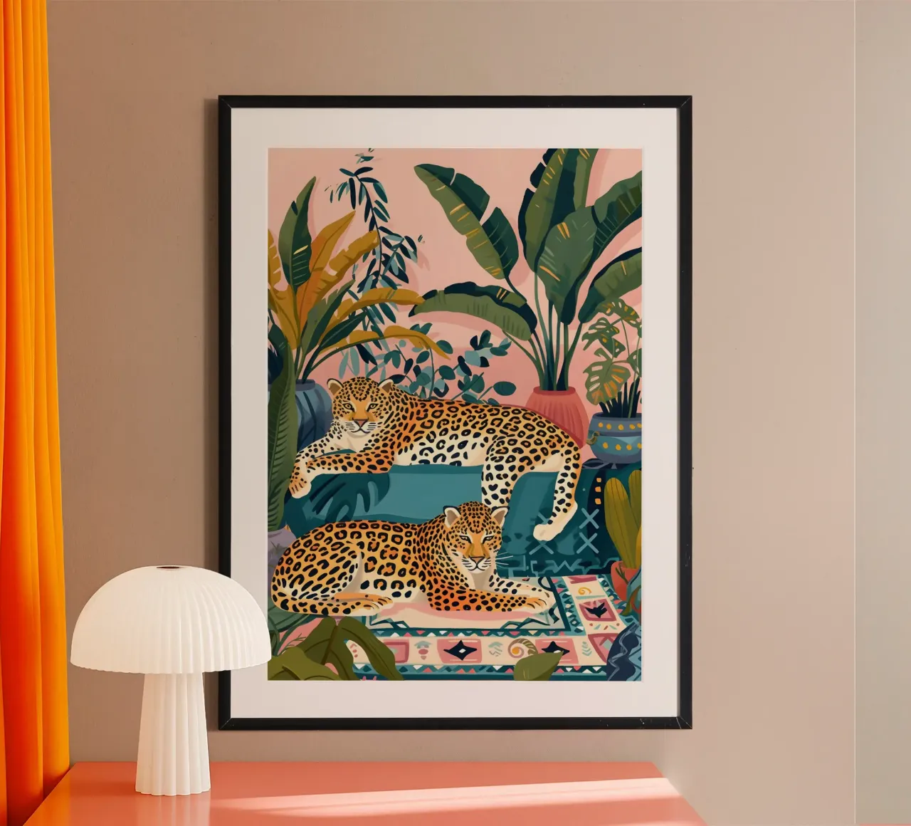 Leopards in Potted Jungle - Bohemian Art Print poster by dawnthesea