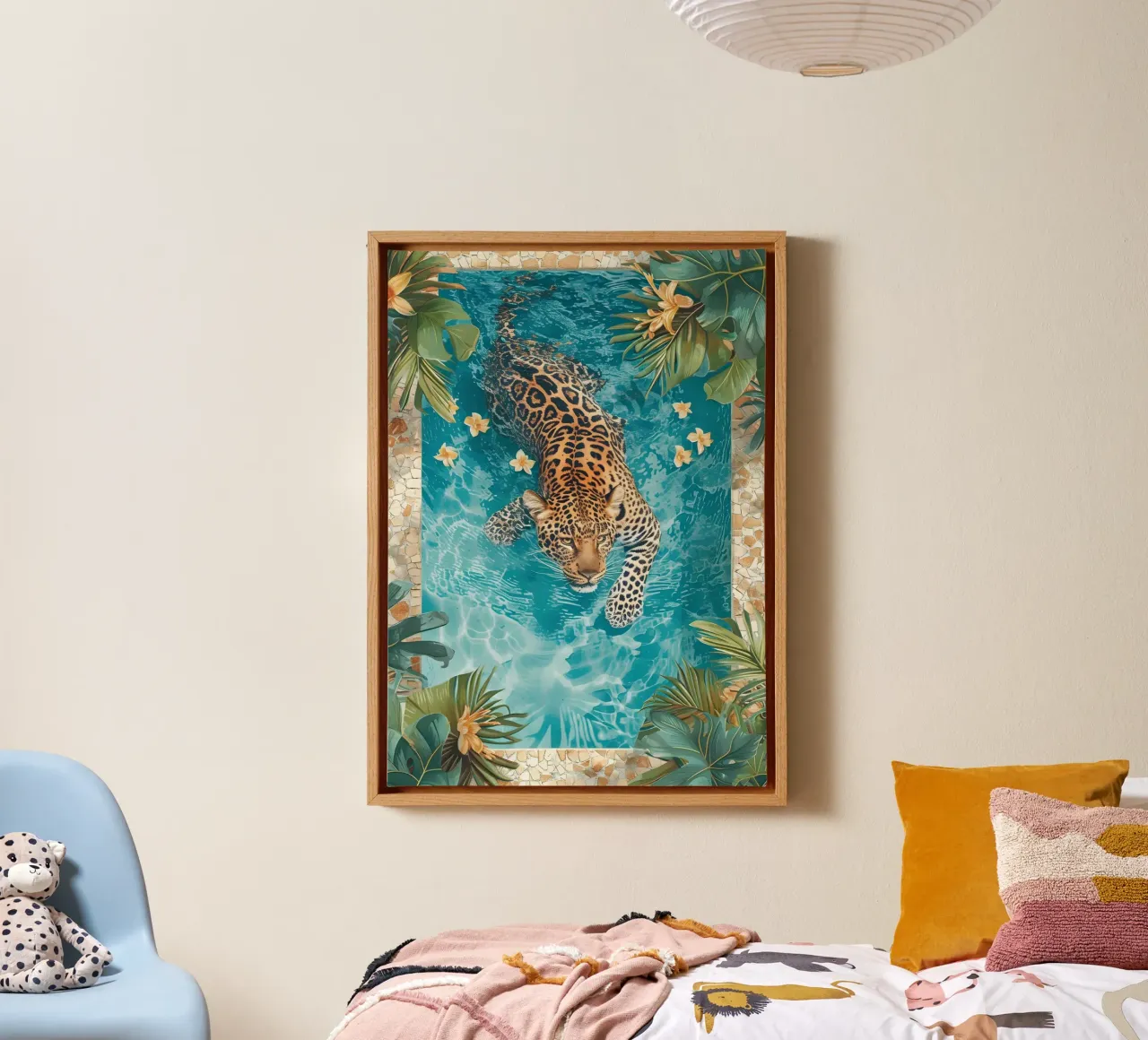 Léopard dans la piscine - Tropical Fantasy Art Print toile avec Caisse américaine de dawnthesea