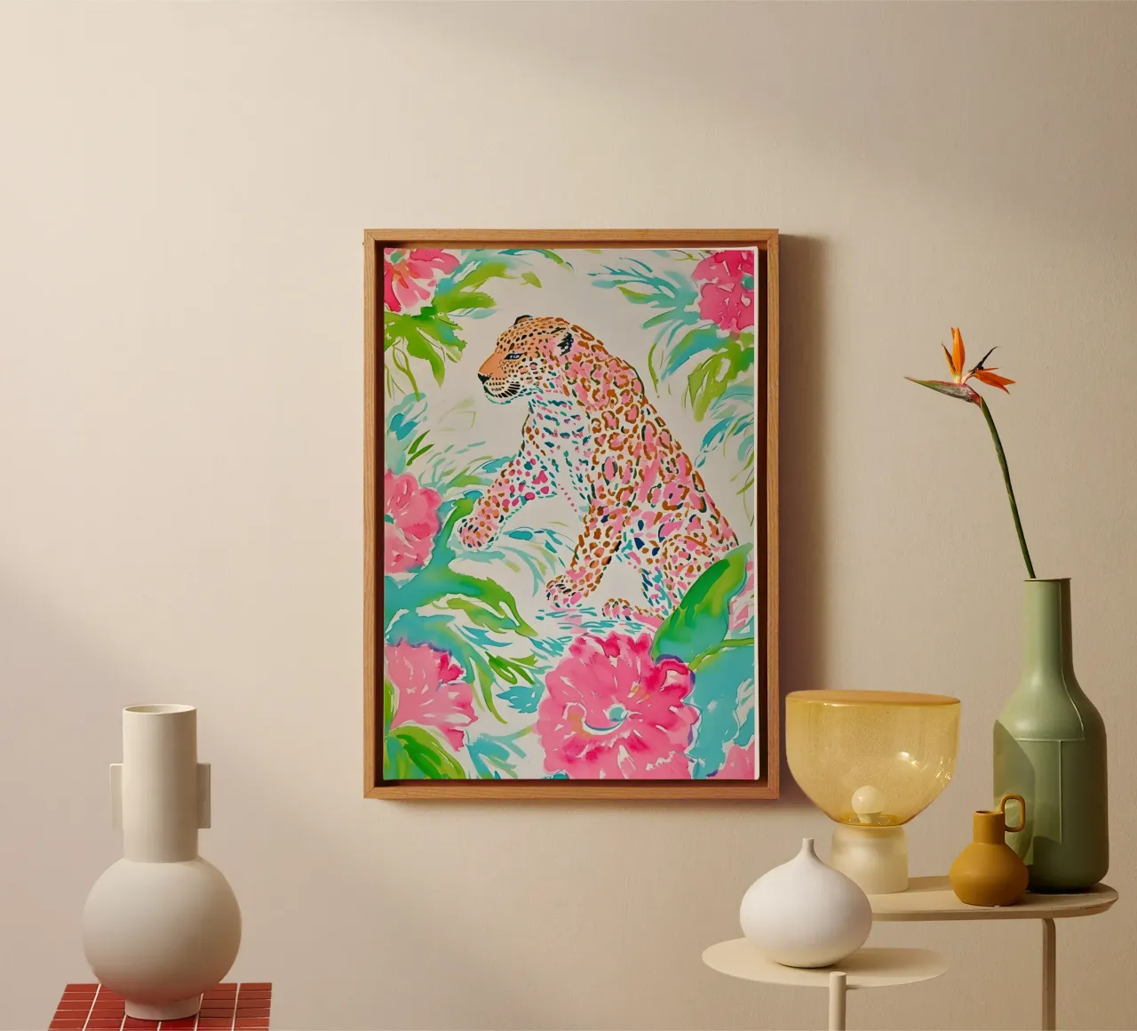 Watercolor Leopard - Pink & Teal Tropical Print tela con Cornice a cassetta da dawnthesea