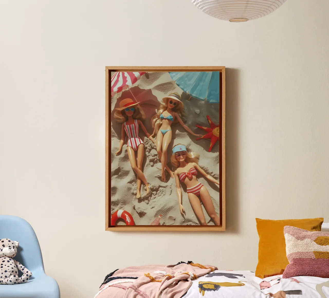 Barbie Beach Day | Retro Summer Fun | Vintage Dolls Aestheti canvas with Floater frame by dawnthesea