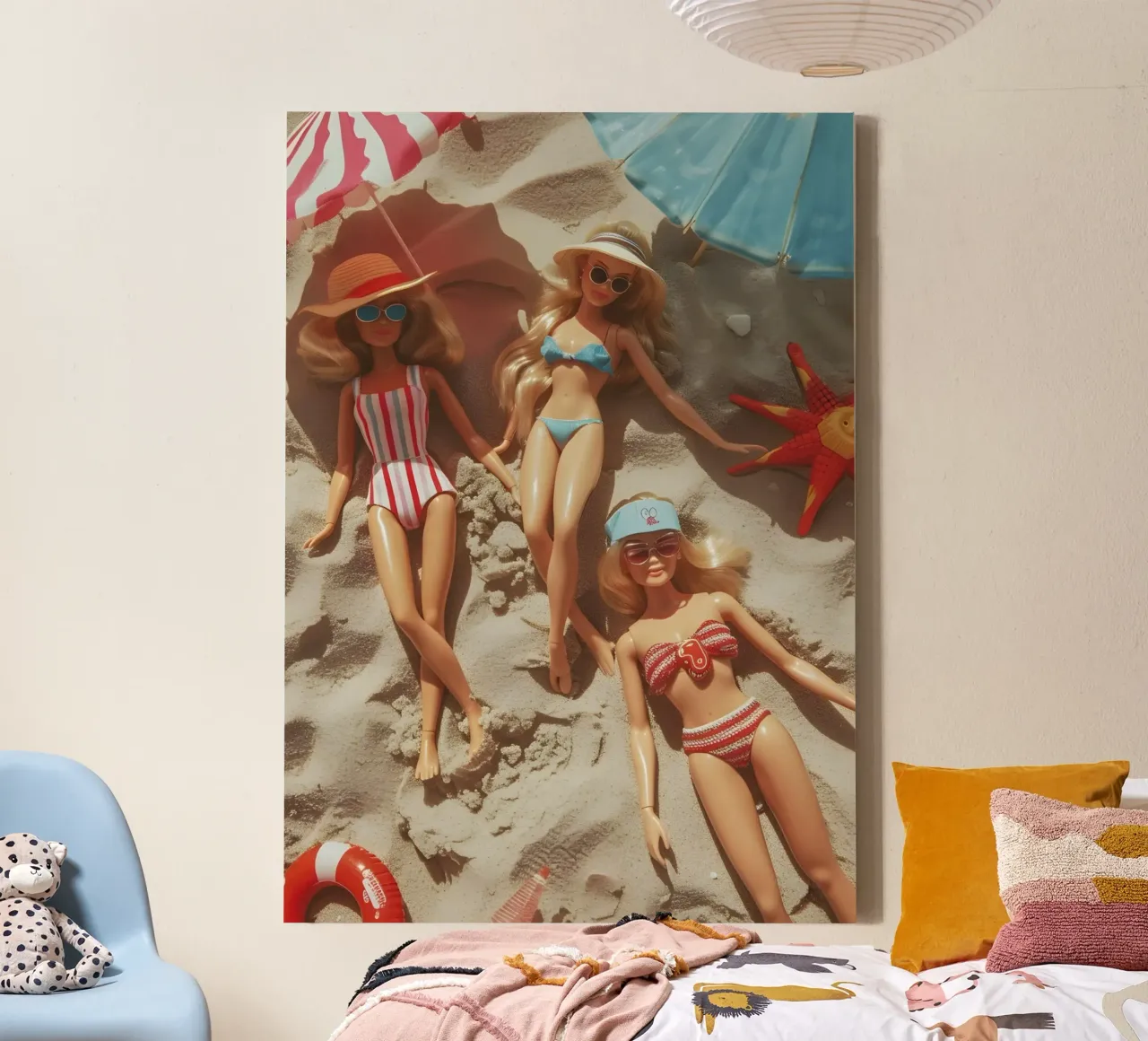 Barbie Beach Day | Retro Summer Fun | Vintage Dolls Aestheti canvas with Floater frame by dawnthesea