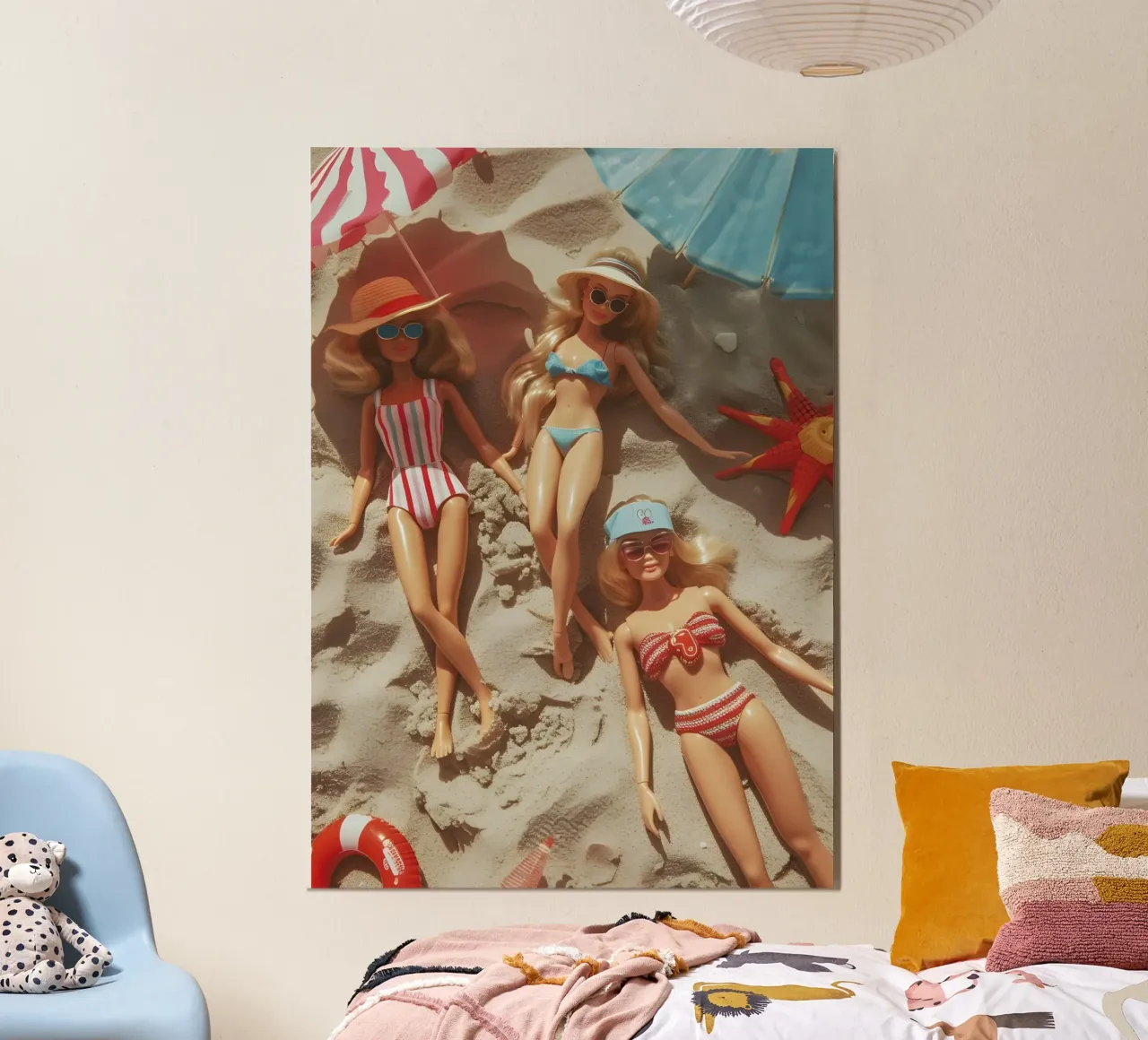 Barbie Beach Day | Divertimento estivo retrò | Bambole vintage estetiche poster con telaio in alluminio da dawnthesea