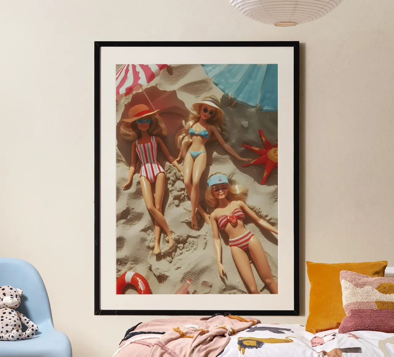 Barbie Beach Day | Divertimento estivo retrò | Bambole vintage estetiche poster con telaio in alluminio da dawnthesea