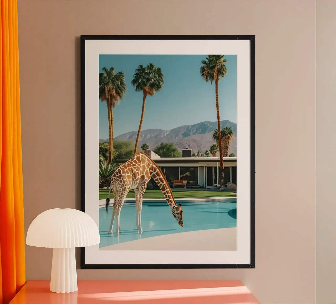Giraffa in piscina, stampa d'arte moderna di metà secolo poster da dawnthesea