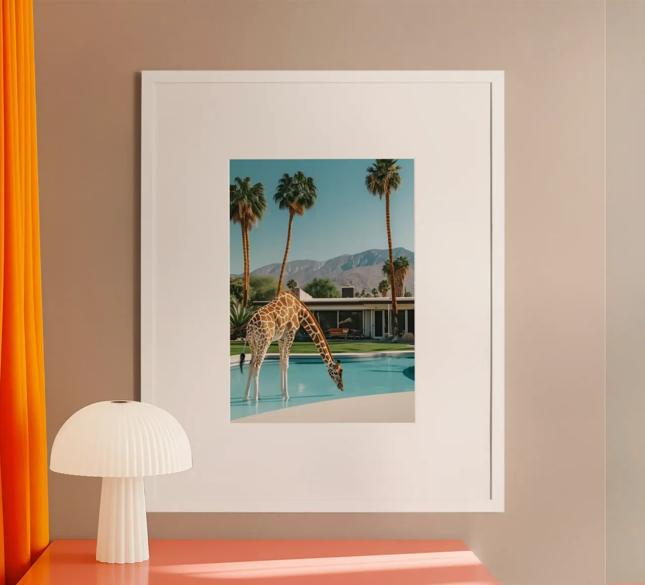 Giraffa in piscina, stampa d'arte moderna di metà secolo poster da dawnthesea