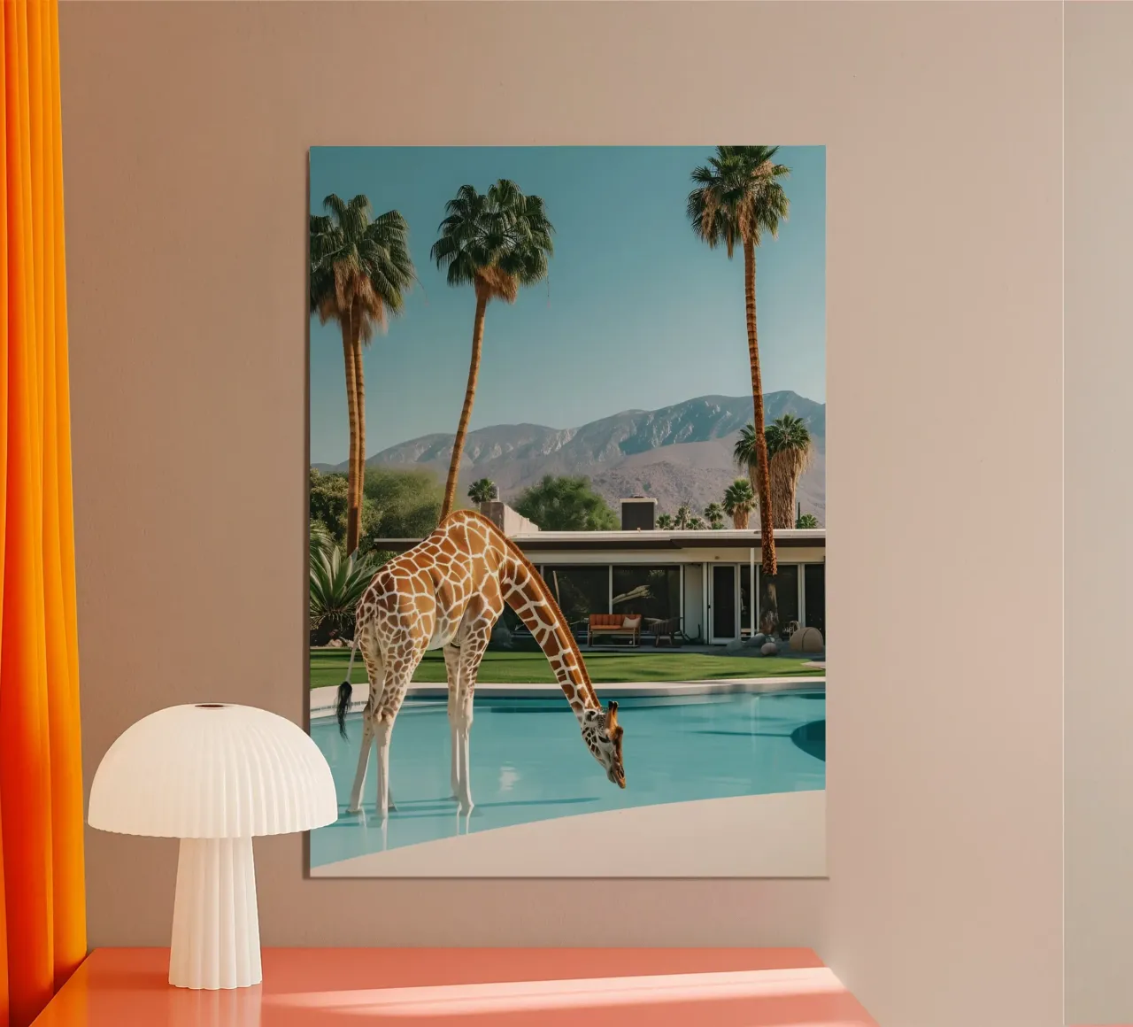 Giraffa in piscina, stampa d'arte moderna di metà secolo poster da dawnthesea