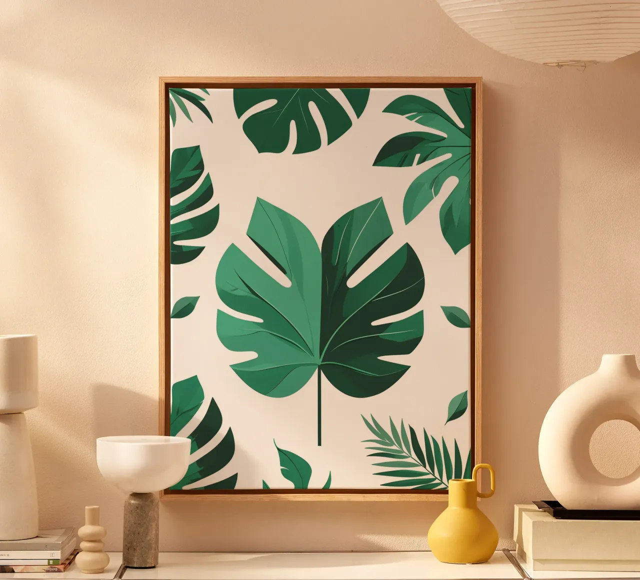 Tropisch blad abstract canvas met Baklijst van The Green Room