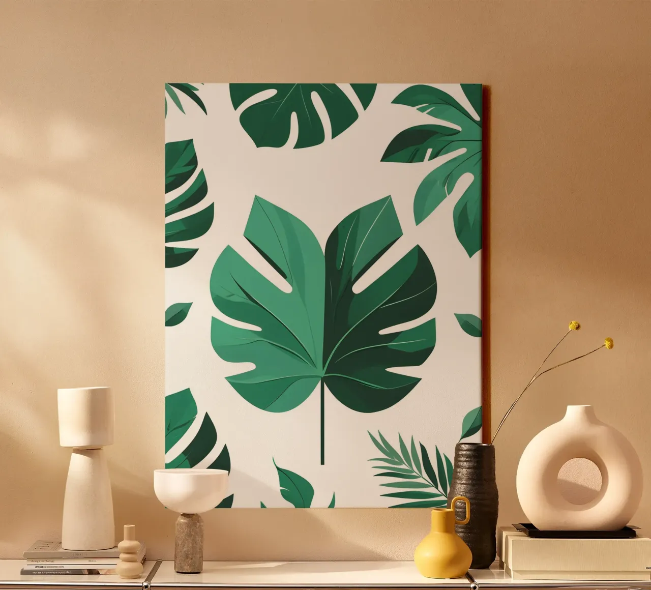 Tropisch blad abstract canvas met Baklijst van The Green Room