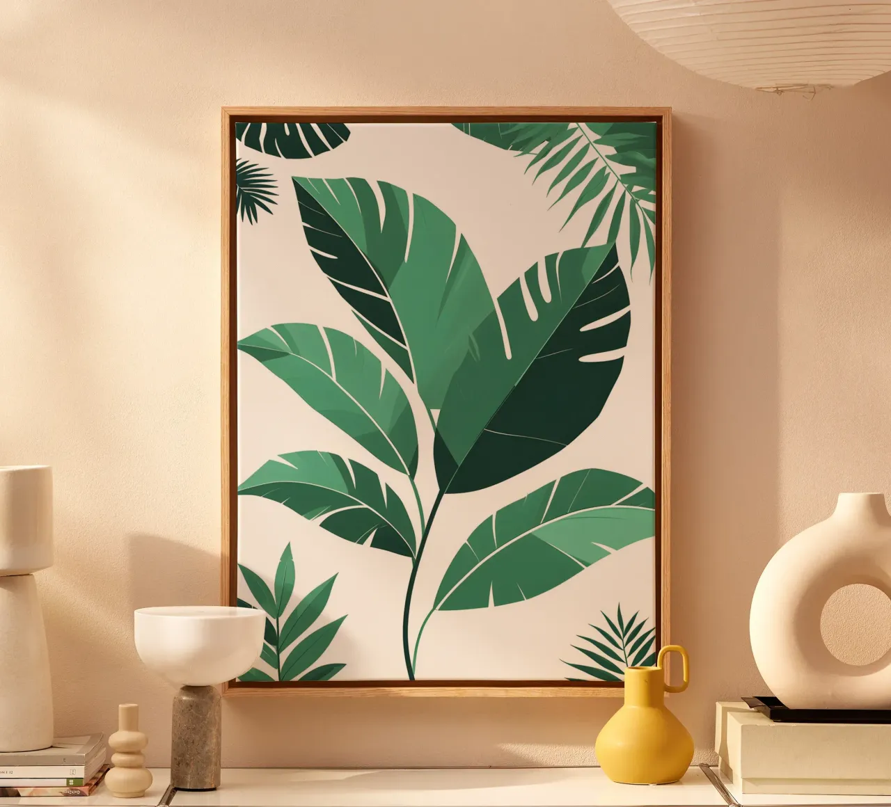 Tropisch blad abstract canvas met Baklijst van The Green Room