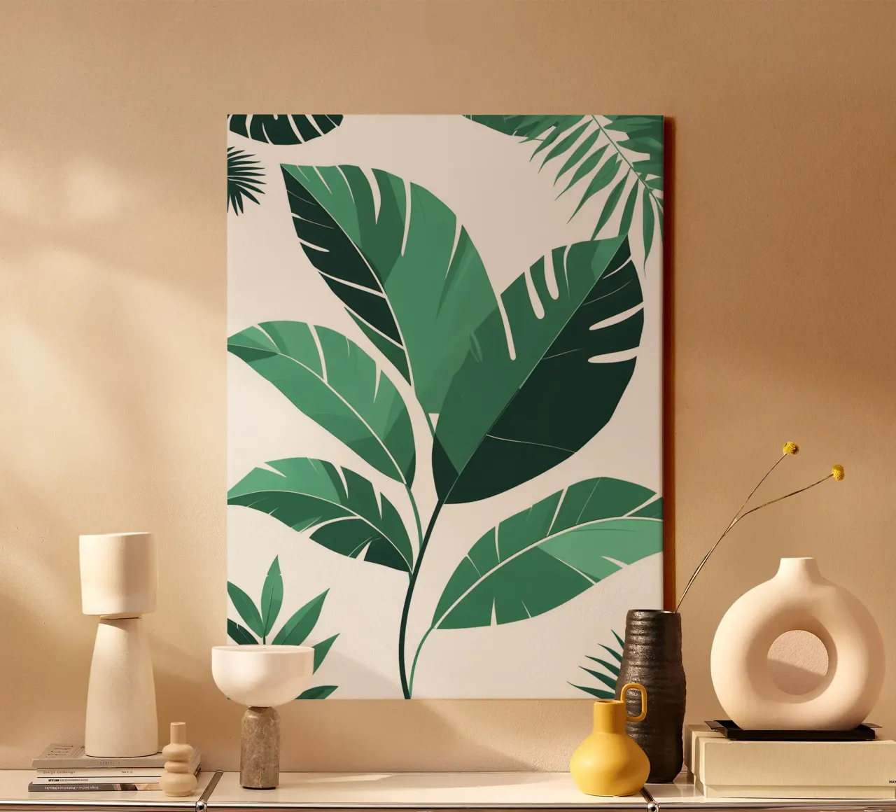 Tropisch blad abstract canvas met Baklijst van The Green Room