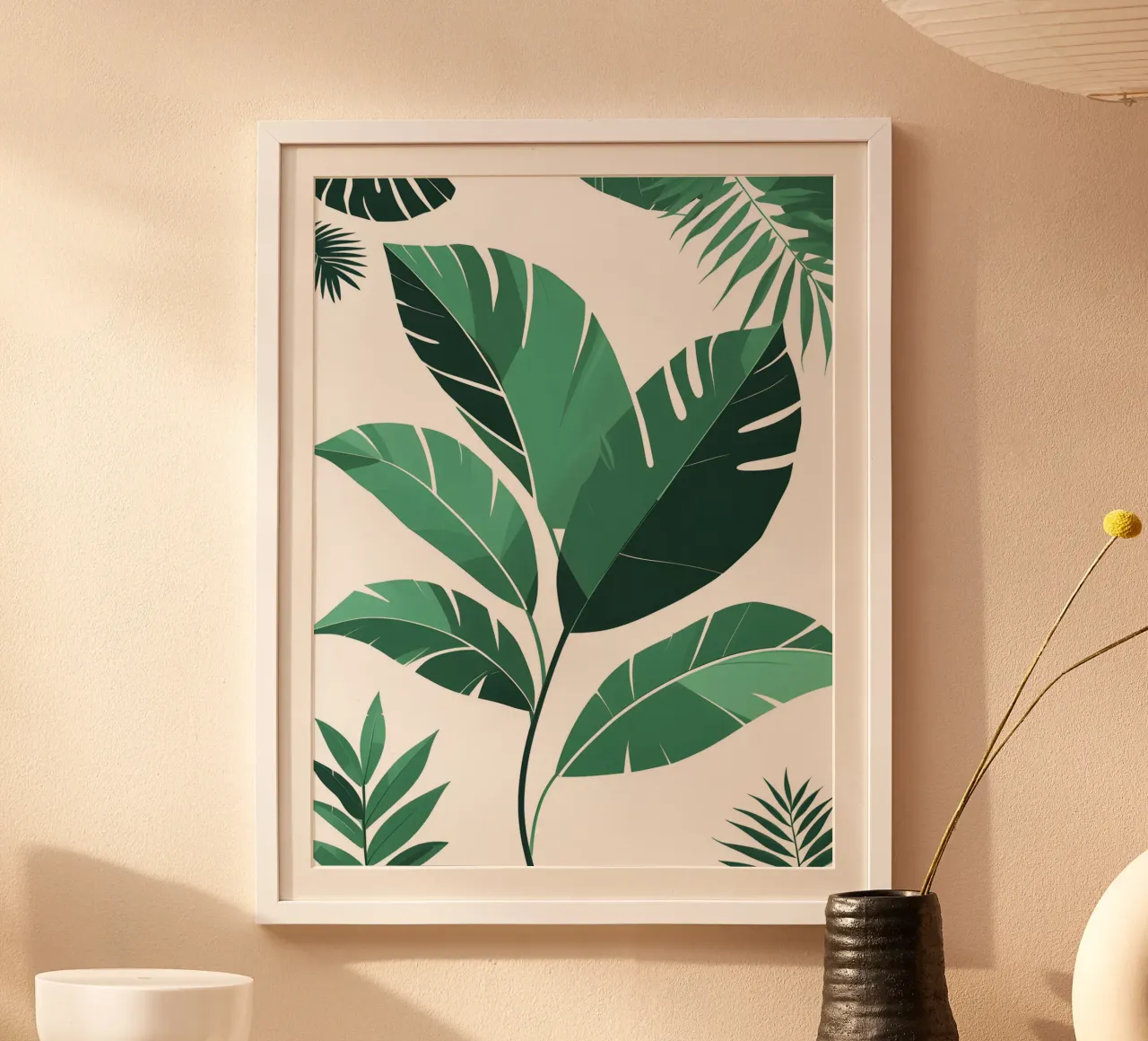 Foglie tropicali astratte poster con telaio in legno da The Green Room