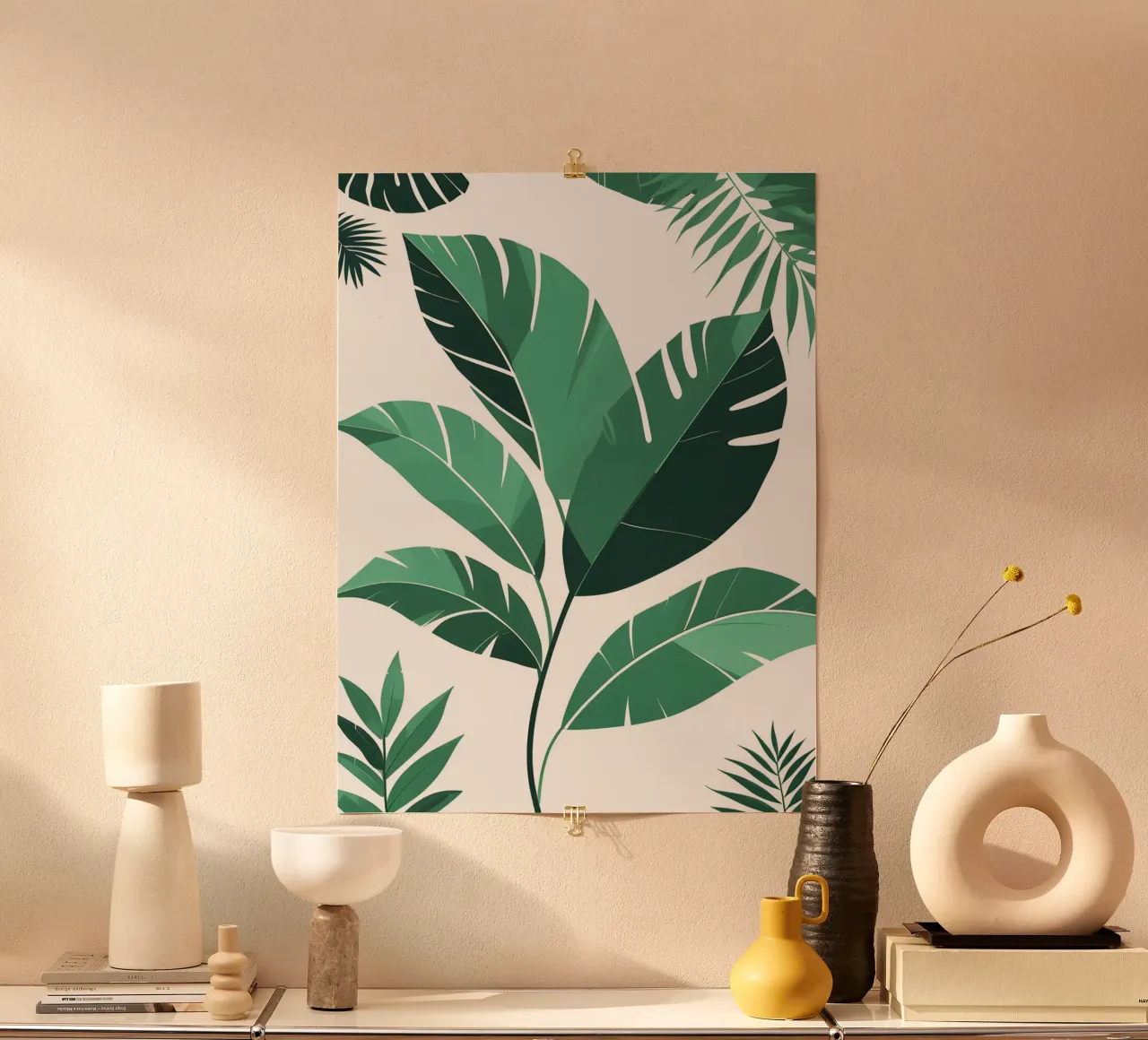 Foglie tropicali astratte poster con telaio in legno da The Green Room