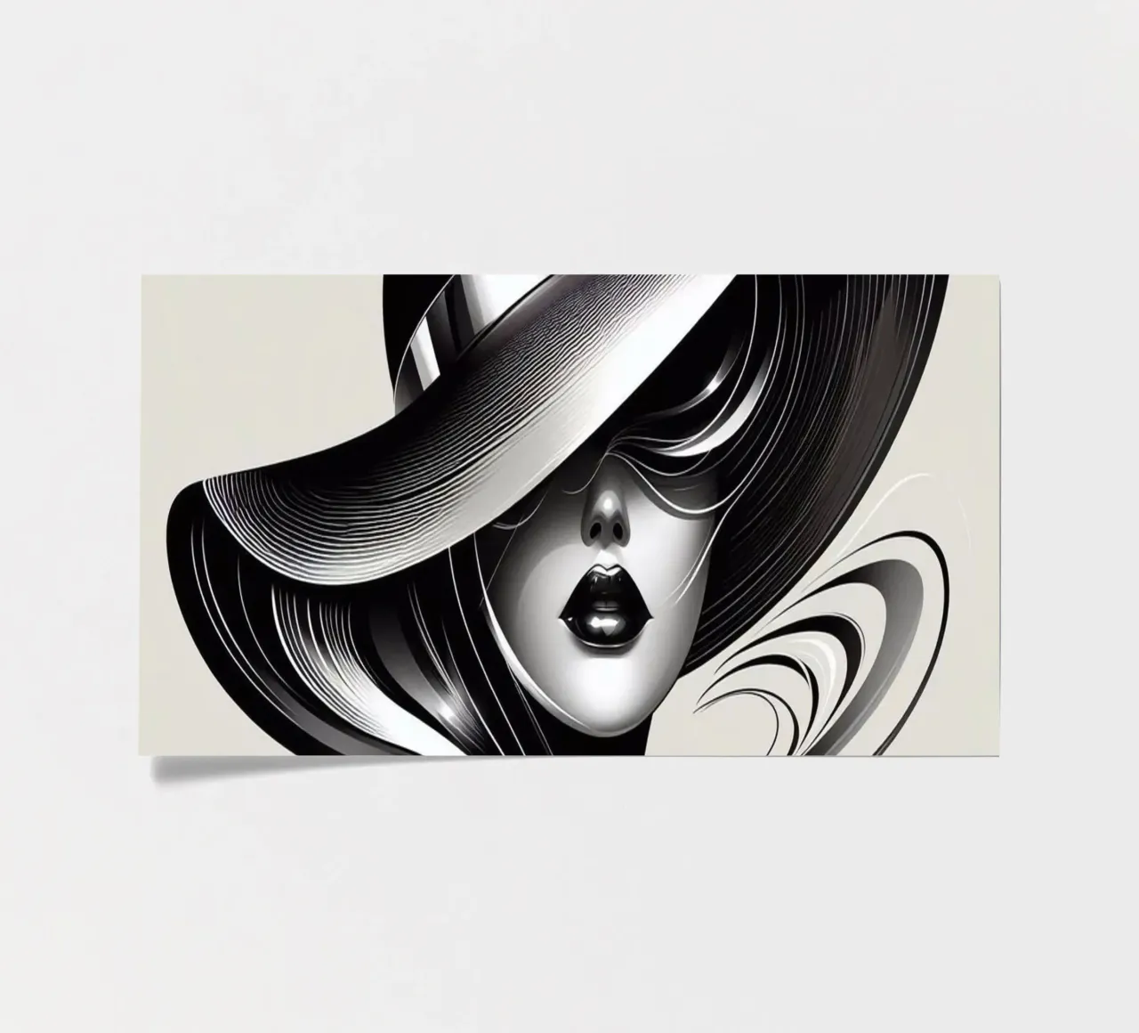 Illustrazione di una donna con un grande cappello in bianco e nero foglio adesivo da BenCoStyle
