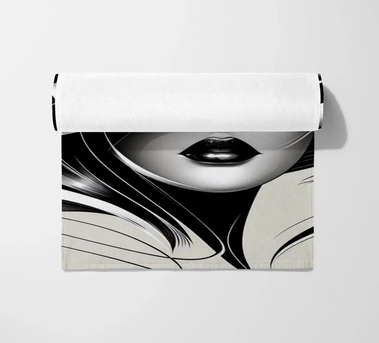 Illustrazione di una donna con un grande cappello in bianco e nero telo mare da BenCoStyle