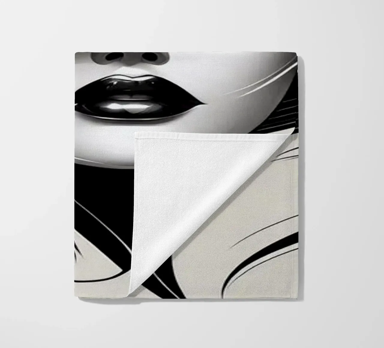 Illustrazione di una donna con un grande cappello in bianco e nero telo mare da BenCoStyle